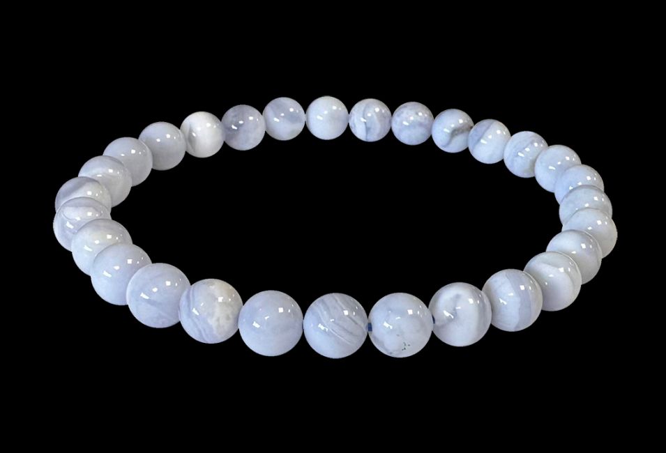 Bracelet Calcedoine Bleue Rubanée AA perles 6mm