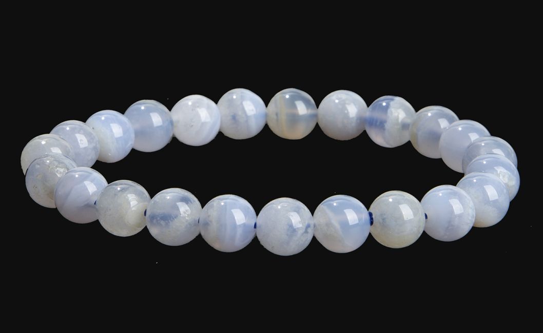 Bracelet Calcédoine Bleue Rubanée A perles 8mm
