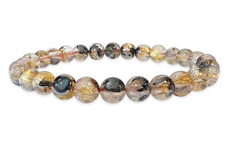 Bracelet Cristal de Roche Rutile Hematite AAA perles 5.5-6.5mm