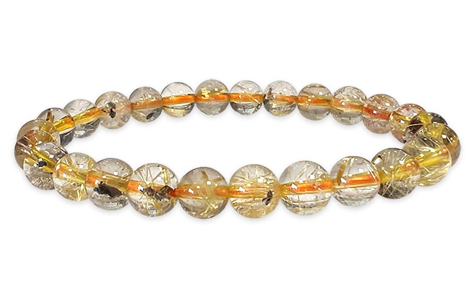 Bracelet Cristal de Roche Rutile Hematite AA perles 7.5-8.5mm