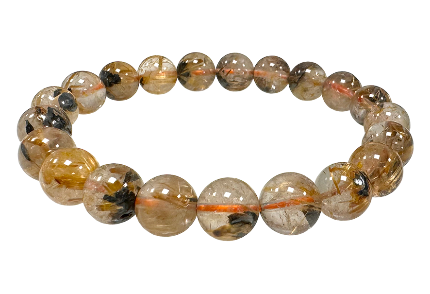 Bergkristall-Armband, Rutil-Hämatit, AAA-Perlen, 9–10 mm