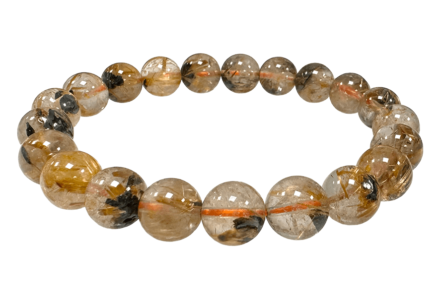 Bracelet Cristal de Roche Rutile Hematite AAA perles 9-10mm