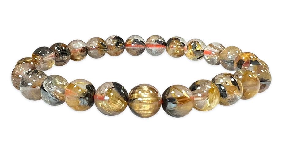 Bracelet Cristal de Roche Rutile Hematite AAA perles 6.5-7.5mm