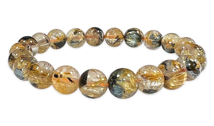 Bracelet Cristal de Roche Rutile Hematite AAA perles 8.5-9.5mm