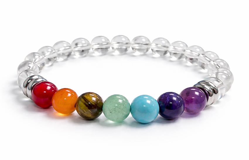 Bracelet Cristal de roche 7 chakras A perles 6mm