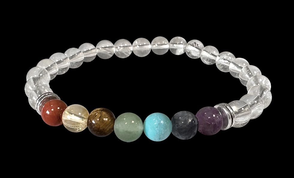 Bracelet Cristal de roche 7 chakras A perles 6mm