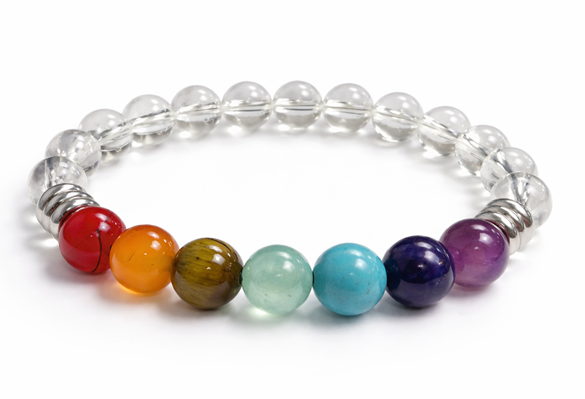 Bracelet Cristal de roche 7 chakras A perles 8mm