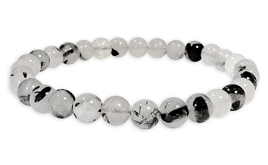 Bracelet Cristal de roche Tourmaline A perles 6mm