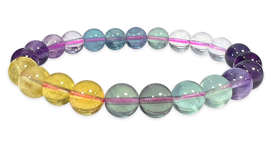Bracelet Fluorite multicolore AAA perles 8mm