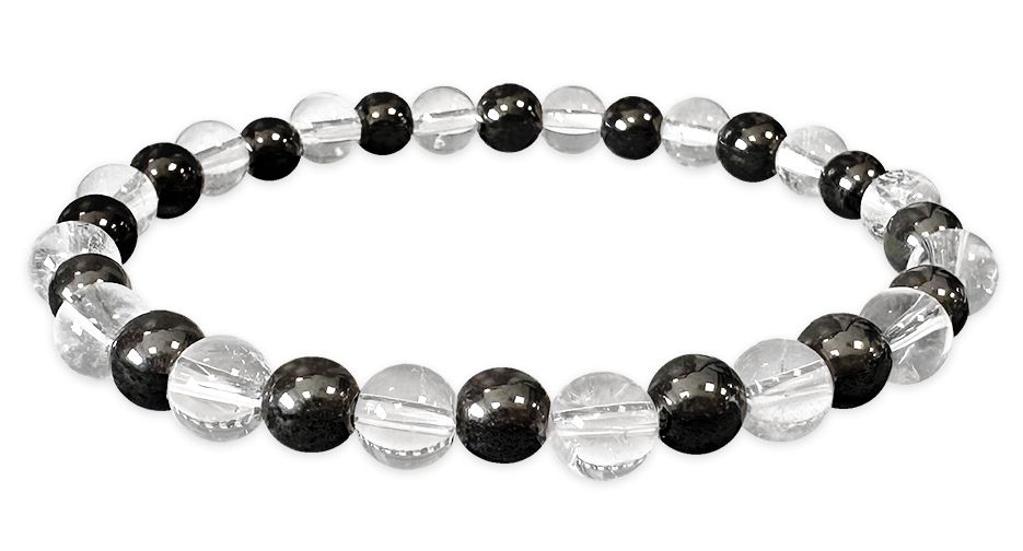 Bracelet Hematite & Cristal de roche A perles 6mm
