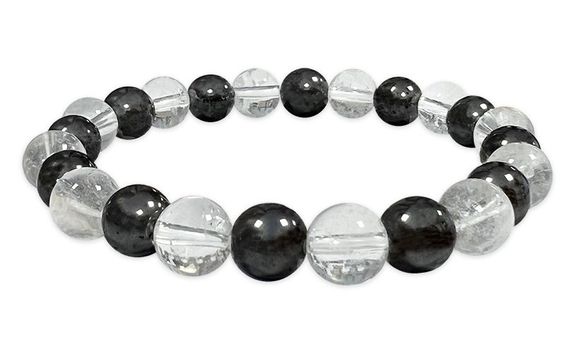 Bracelet Hematite & Cristal de roche A perles 8mm
