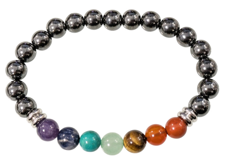 Bracelet Hématite A 7 chakras perles 8mm chez Arabesk