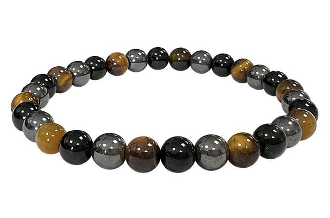 Bracelet Hématite, Œil de tigre, Obsidienne Noire perles 6mm