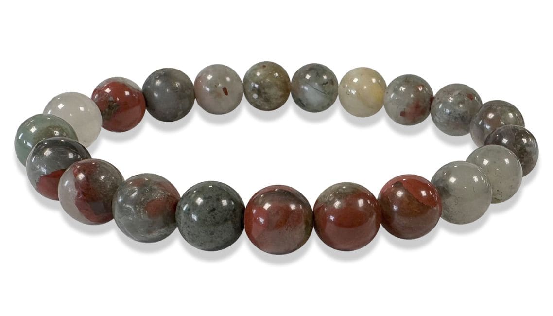 Bracelet Jaspe héliotrope Bloodstone perles 8mm