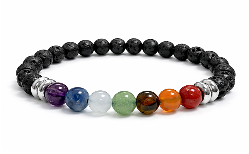 Bracelet Pierre de Lave 7 chakras A+ perles 6mm