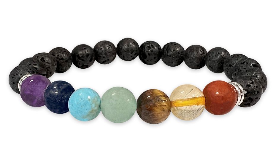 Bracelet pierre de lave 7 chakras perles 8mm