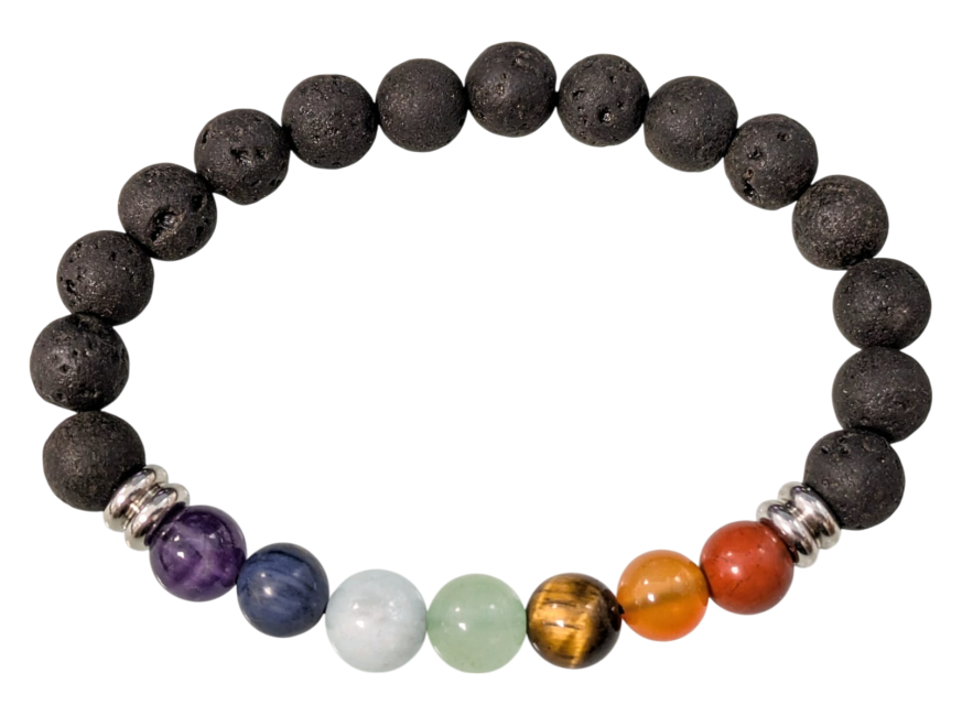 Bracelet Pierre de Lave 7 chakras perles 8mm chez Arabesk