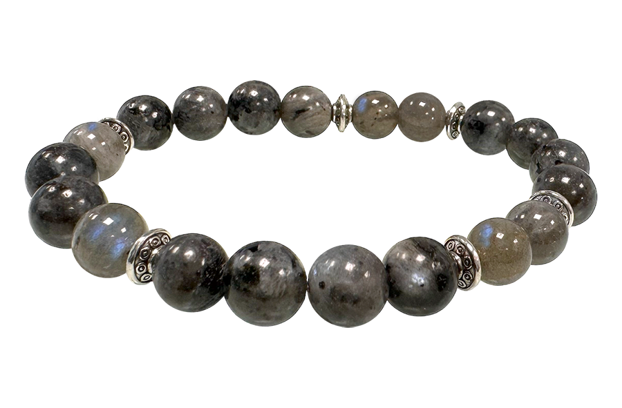 Bracelet Labradorite, Larvikite & Charms A perles 8mm