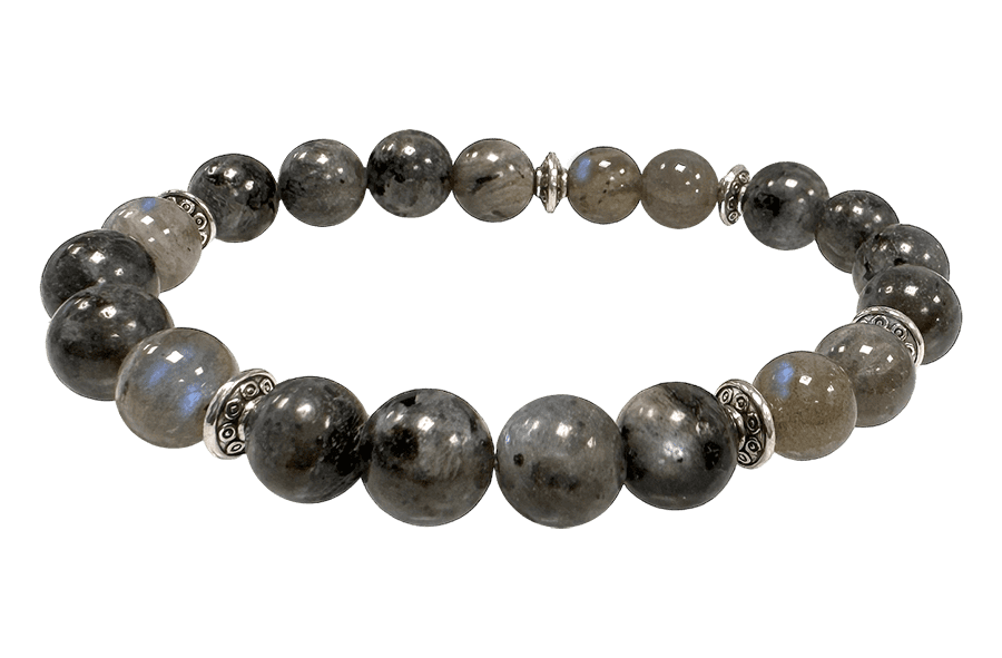 Bracelet Labradorite, Larvikite & Charms A perles 8mm