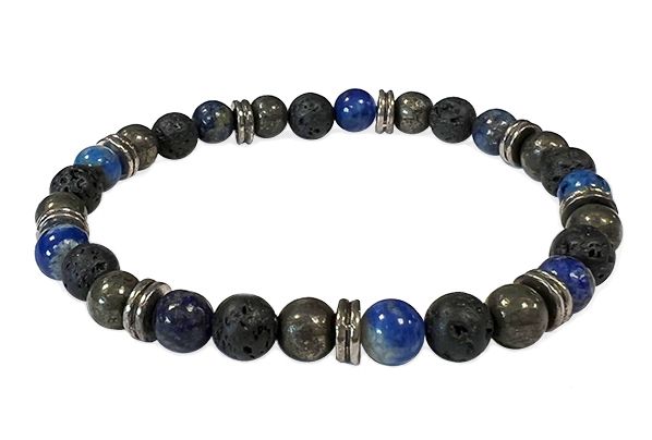 Lapis Lazuli, Pyrit, Lava & Charms A armband 6mm