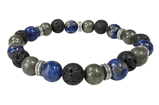 Lapis Lazuli, Pyrit, Lava & Charms A armband 8mm