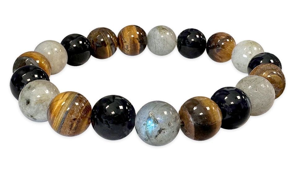 Bracelet Labradorite, Oeil de tigre, Onyx perles 10mm