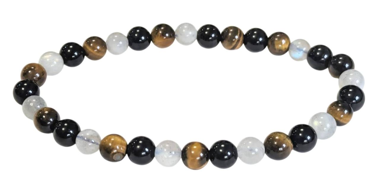 Bracelet Labradorite Oeil de tigre Obsidienne Noire A perles 6mm
