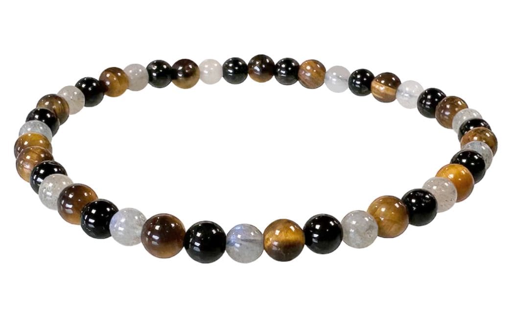 Bracelet Labradorite, Oeil de tigre, Tourmaline A perles 4mm