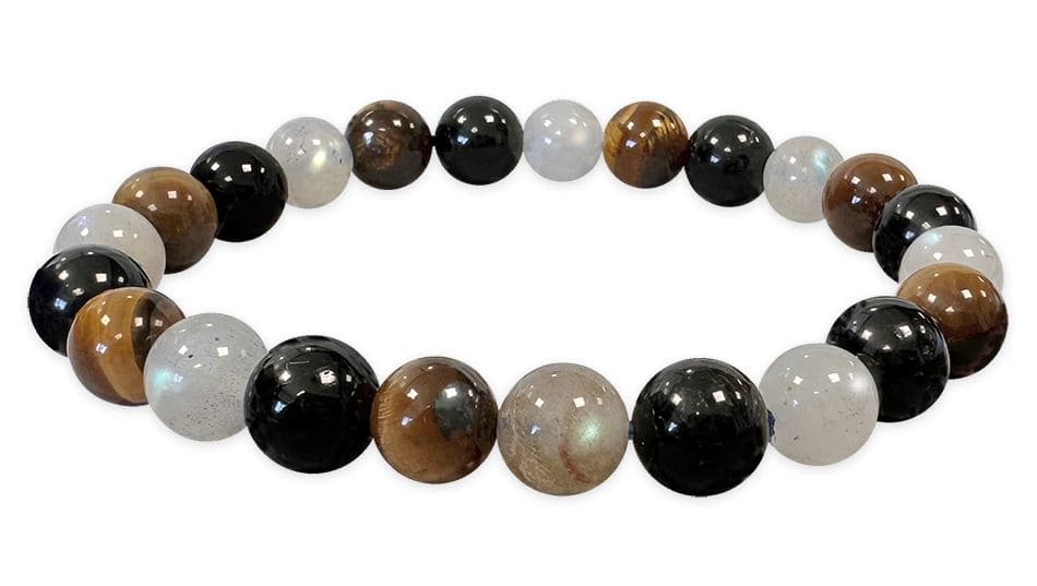 Bracelet Labradorite, Oeil de tigre, Tourmaline A perles 8mm