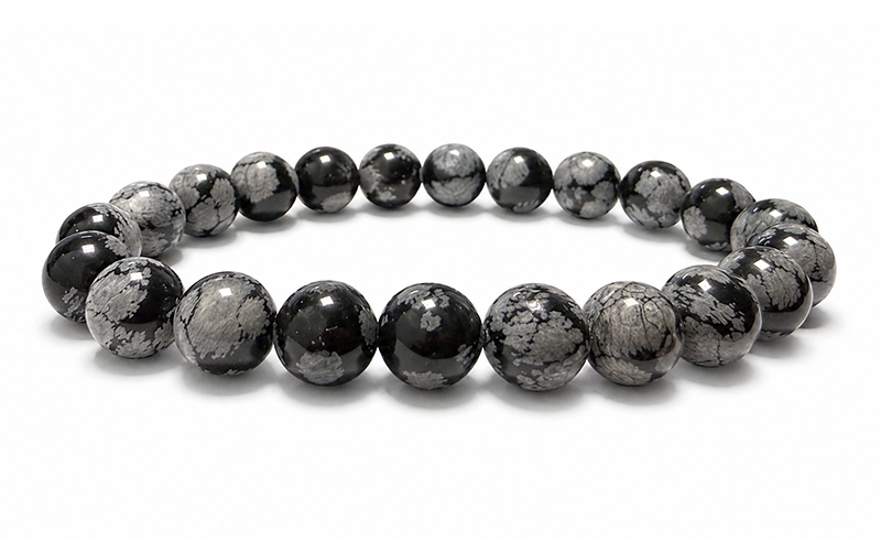 Bracelet Obsidienne Flocon de Neige AB perles 8-9mm