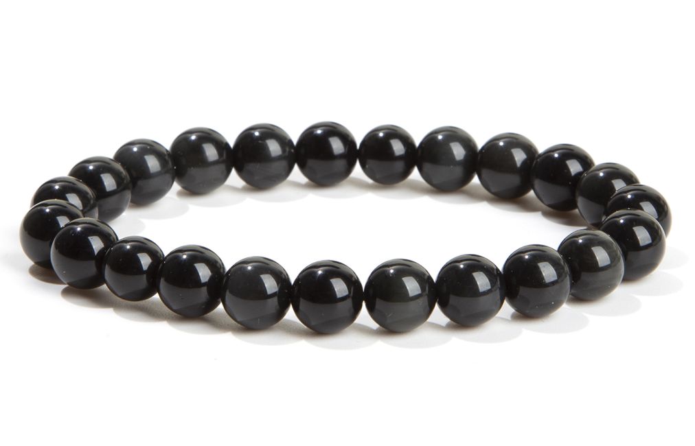 Bracelet perles Obsidienne noire A 8mm