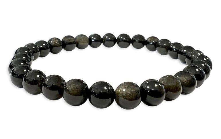 Bracelet perles Obsidienne noire dorée A 6mm