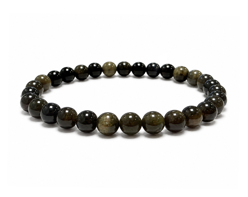 Bracelet Obsidienne Noire Dorée A perles 6mm