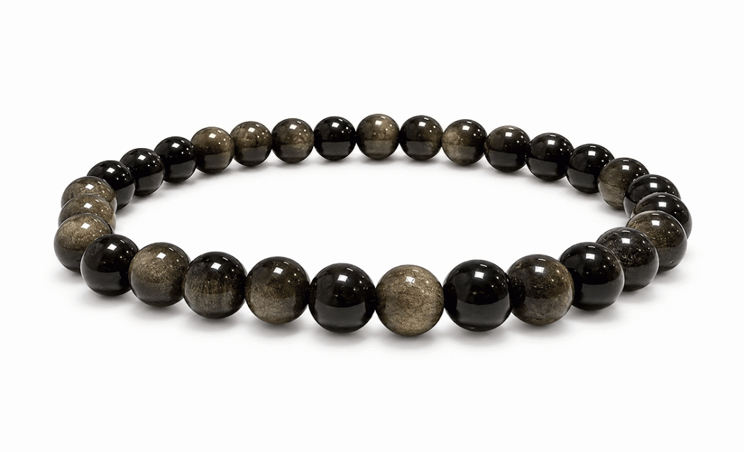 Bracelet Obsidienne Noire Dorée A perles 6mm chez Arabesk