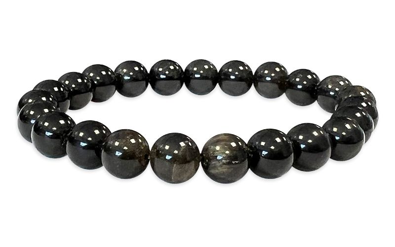 Bracelet perles Obsidienne noire dorée A 8mm