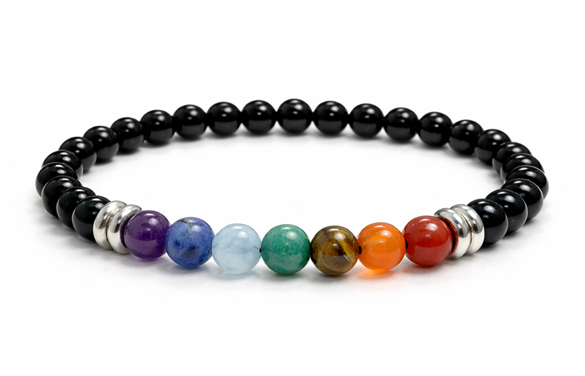 Bracelet Onyx 7 chakras A perles 6mm