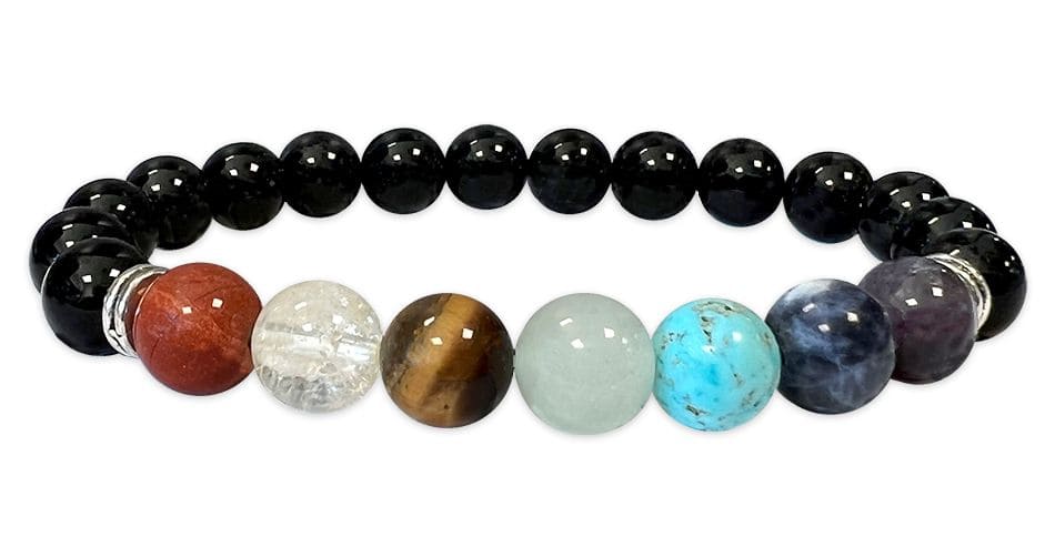 Bracelet Onyx 7 chakras A perles 8mm