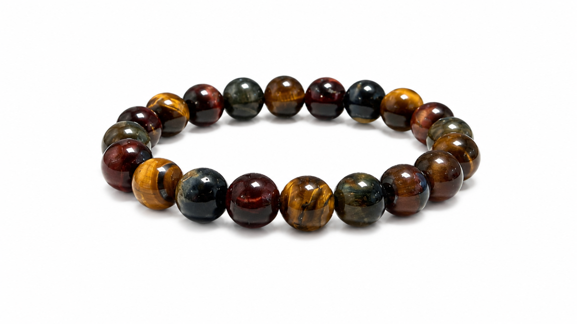 Bracelet Oeil de Tigre Multicolore A Perles 10 mm