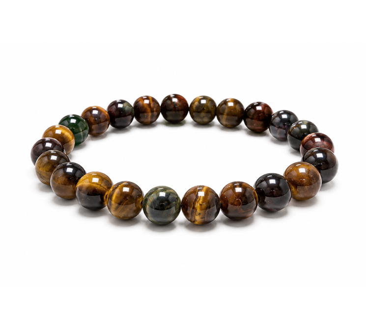 Bracelet Œil de Tigre Multicolore A Perles 8mm