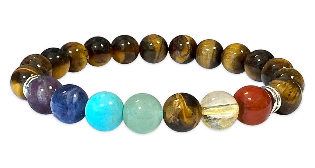 Bracelet Œil de Tigre 7 chakras A perles 8mm