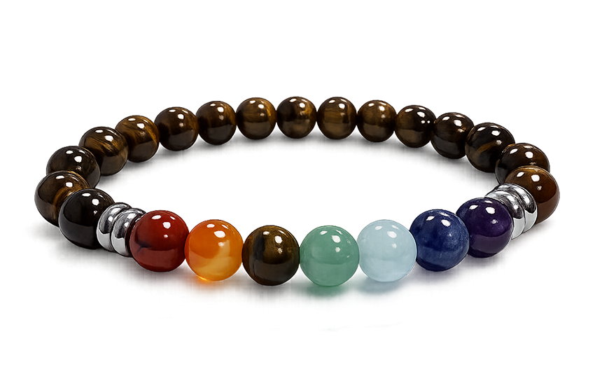 Bracelet Œil de Tigre 7 chakras A perles 8mm