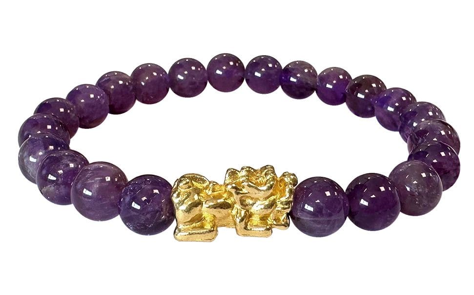 Bracelet Amethyste & Pixiu A Perles 8mm