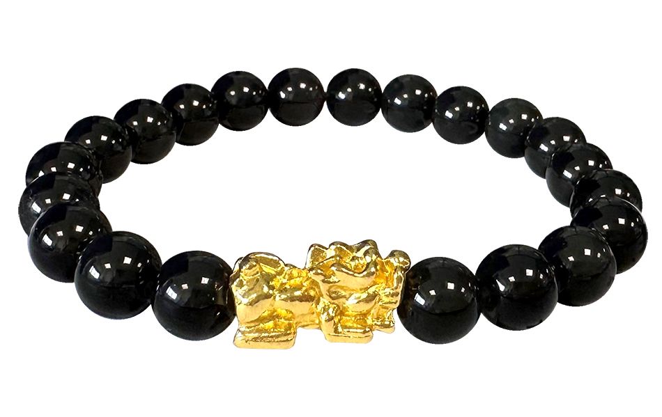 Bracelet Obsidienne Noire & Pixiu A Perles 8mm