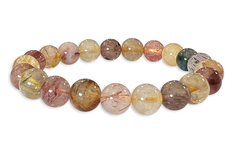 Bracelet Quartz rutile multicolore A perles 8mm