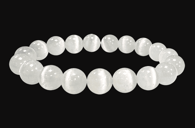 Bracelet Sélenite Oeil de Chat AA perles 10mm chez Arabesk|fr