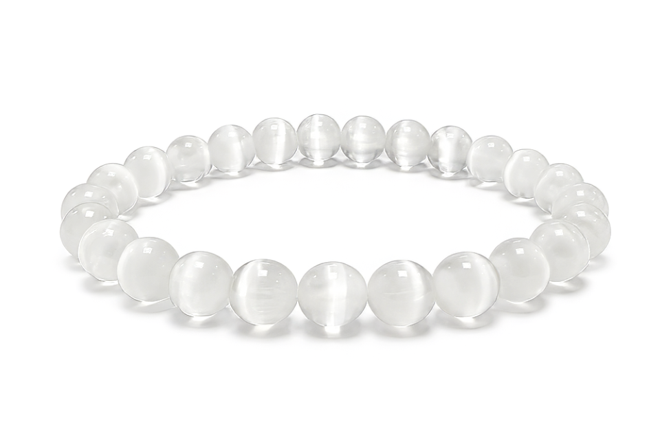 Bracelet Sélenite Oeil de Chat A perles 6mm chez Arabesk