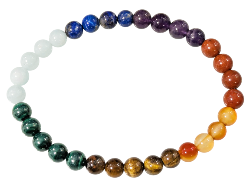 Bracelet pierres 7 chakras A perles 6mm chez Arabesk