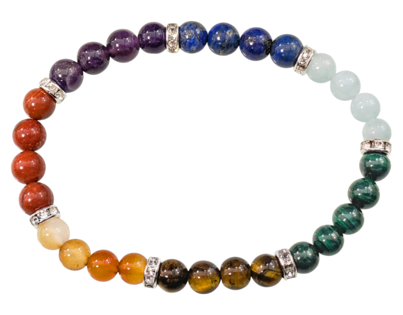 Bracelet 7 chakras & strass A perles 6mm chez Arabesk