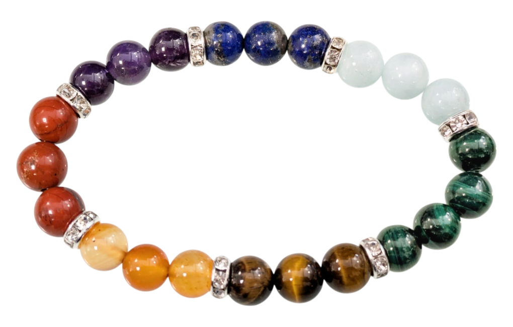 Bracelet 7 chakras & strass A perles 8mm chez Arabesk
