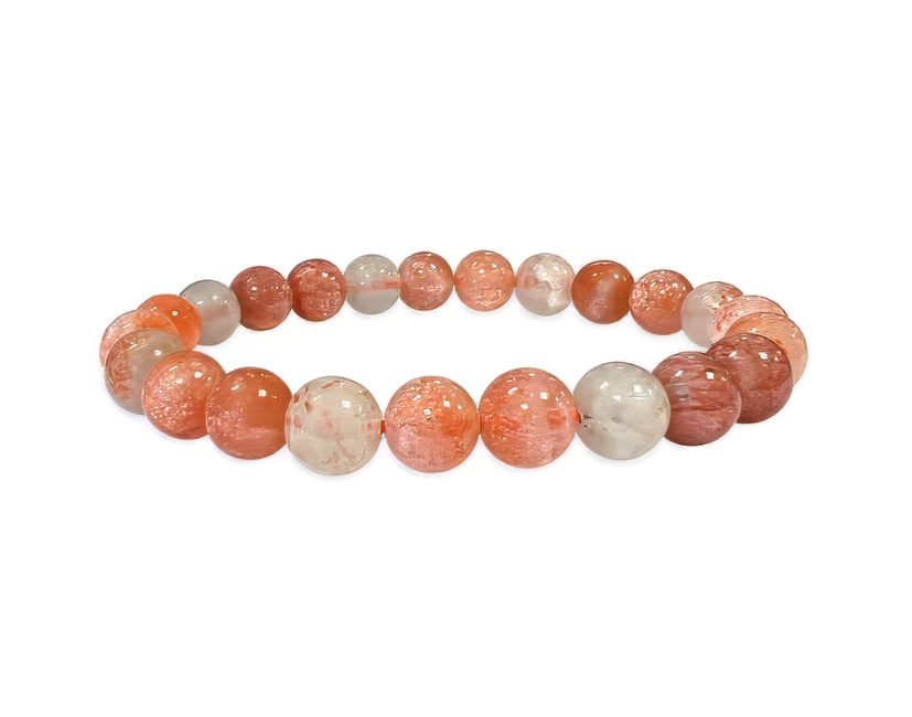 Bracelet Pierre de Soleil Polychrome aux Inclusions Hématoïdes AA perles 8-9mm